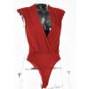 imageLYANER Womens Wraped V Neck Ruched Sleeveless Tank Leotard Bodysuit TopRed