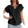 imageLYANER Womens Casual Notched V Neck Rolled Short Sleeve Work Blouse TShirt TopBlack
