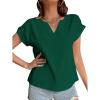 imageLYANER Womens Casual Notched V Neck Rolled Short Sleeve Work Blouse TShirt TopDark Green