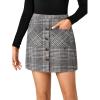 imageLYANER Womens Fall Winter Plaid Mini Skirt High Waist Button Zipper Bodycon Pencil Short Skirts with PocketsBlack White