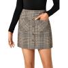 imageLYANER Womens Fall Winter Plaid Mini Skirt High Waist Button Zipper Bodycon Pencil Short Skirts with PocketsLight Brown