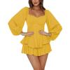 imageLYANER Womens Jumpsuit Lantern Long Sleeve Ruffle Layer Tie Mini Short RomperYellow