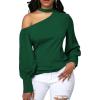 imageLYANER Womens Sexy One Shoulder Lantern Long Sleeve Blouse Shirt TopDark Green