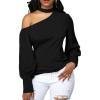 imageLYANER Womens Sexy One Shoulder Lantern Long Sleeve Blouse Shirt TopSolid Black