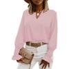 imageLYANER Womens V Neck Shirred Bell Long Sleeve Blouse Casual Tunic TopLight Pink
