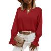imageLYANER Womens V Neck Shirred Bell Long Sleeve Blouse Casual Tunic TopRed