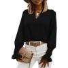 imageLYANER Womens V Neck Shirred Bell Long Sleeve Blouse Casual Tunic TopSolid Black