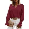 imageLYANER Womens V Neck Shirred Bell Long Sleeve Blouse Casual Tunic TopWine Red