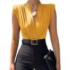 imageLYANER Womens Wraped V Neck Ruched Sleeveless Tank Leotard Bodysuit TopGinger