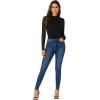 imageLYANER Womens Basic Mock Neck Stretch Sheer Mesh Long Sleeve Bodysuit Leotard TopBlack