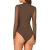 imageLYANER Womens Basic Mock Neck Stretch Sheer Mesh Long Sleeve Bodysuit Leotard TopBrown