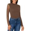 imageLYANER Womens Basic Mock Neck Stretch Sheer Mesh Long Sleeve Bodysuit Leotard TopBrown