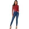 imageLYANER Womens Basic Mock Neck Stretch Sheer Mesh Long Sleeve Bodysuit Leotard TopBurgundy