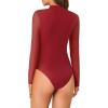 imageLYANER Womens Basic Mock Neck Stretch Sheer Mesh Long Sleeve Bodysuit Leotard TopBurgundy