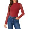 imageLYANER Womens Basic Mock Neck Stretch Sheer Mesh Long Sleeve Bodysuit Leotard TopBurgundy