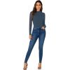 imageLYANER Womens Basic Mock Neck Stretch Sheer Mesh Long Sleeve Bodysuit Leotard TopDeep Blue