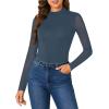imageLYANER Womens Basic Mock Neck Stretch Sheer Mesh Long Sleeve Bodysuit Leotard TopDeep Blue