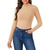 imageLYANER Womens Basic Mock Neck Stretch Sheer Mesh Long Sleeve Bodysuit Leotard TopKhaki
