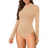 imageLYANER Womens Basic Mock Neck Stretch Sheer Mesh Long Sleeve Bodysuit Leotard TopKhaki