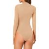 imageLYANER Womens Basic Mock Neck Stretch Sheer Mesh Long Sleeve Bodysuit Leotard TopKhaki