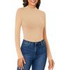 imageLYANER Womens Basic Mock Neck Stretch Sheer Mesh Long Sleeve Bodysuit Leotard TopKhaki