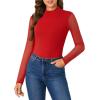 imageLYANER Womens Basic Mock Neck Stretch Sheer Mesh Long Sleeve Bodysuit Leotard TopRed