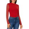 imageLYANER Womens Basic Mock Neck Stretch Sheer Mesh Long Sleeve Bodysuit Leotard TopRed