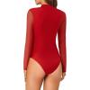 imageLYANER Womens Basic Mock Neck Stretch Sheer Mesh Long Sleeve Bodysuit Leotard TopRed