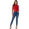 imageLYANER Womens Basic Mock Neck Stretch Sheer Mesh Long Sleeve Bodysuit Leotard TopRed