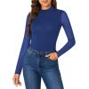 imageLYANER Womens Basic Mock Neck Stretch Sheer Mesh Long Sleeve Bodysuit Leotard TopRoyal Blue
