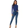 imageLYANER Womens Basic Mock Neck Stretch Sheer Mesh Long Sleeve Bodysuit Leotard TopRoyal Blue