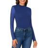 imageLYANER Womens Basic Mock Neck Stretch Sheer Mesh Long Sleeve Bodysuit Leotard TopRoyal Blue