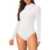 imageLYANER Womens Basic Mock Neck Stretch Sheer Mesh Long Sleeve Bodysuit Leotard TopWhite