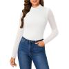 imageLYANER Womens Basic Mock Neck Stretch Sheer Mesh Long Sleeve Bodysuit Leotard TopWhite