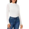 imageLYANER Womens Basic Mock Neck Stretch Sheer Mesh Long Sleeve Bodysuit Leotard TopWhite