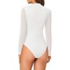 imageLYANER Womens Basic Mock Neck Stretch Sheer Mesh Long Sleeve Bodysuit Leotard TopWhite