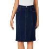imageLYANER Womens Casual Denim High Waisted Stretch Bodycon Pencil Knee Length Straight Jean Midi Skirt with PocketsDark Blue