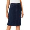 imageLYANER Womens Casual Denim High Waisted Stretch Bodycon Pencil Knee Length Straight Jean Midi Skirt with PocketsDark Blue