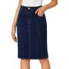 imageLYANER Womens Casual Denim High Waisted Stretch Bodycon Pencil Knee Length Straight Jean Midi Skirt with PocketsDark Blue