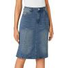 imageLYANER Womens Casual Denim High Waisted Stretch Bodycon Pencil Knee Length Straight Jean Midi Skirt with PocketsMedium Indigo