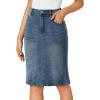 imageLYANER Womens Casual Denim High Waisted Stretch Bodycon Pencil Knee Length Straight Jean Midi Skirt with PocketsMedium Indigo