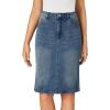 imageLYANER Womens Casual Denim High Waisted Stretch Bodycon Pencil Knee Length Straight Jean Midi Skirt with PocketsMedium Indigo