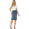 imageLYANER Womens Casual Denim High Waisted Stretch Bodycon Pencil Knee Length Straight Jean Midi Skirt with PocketsMedium Indigo