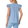 imageLYANER Womens Cotton Notched V Neck Ruffle Cap Sleeve Sleeveless Blouse Shirt TopLight Blue