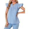 imageLYANER Womens Cotton Notched V Neck Ruffle Cap Sleeve Sleeveless Blouse Shirt TopLight Blue