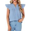 imageLYANER Womens Cotton Notched V Neck Ruffle Cap Sleeve Sleeveless Blouse Shirt TopLight Blue