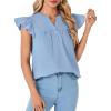 imageLYANER Womens Cotton Notched V Neck Ruffle Cap Sleeve Sleeveless Blouse Shirt TopLight Blue