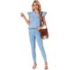 imageLYANER Womens Cotton Notched V Neck Ruffle Cap Sleeve Sleeveless Blouse Shirt TopLight Blue