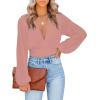 imageLYANER Womens Deep V Neck Tie Front Knot Long Sleeve Sexy Wrap Crop Top Blouse Dusty Pink XLarge