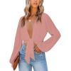 imageLYANER Womens Deep V Neck Tie Front Knot Long Sleeve Sexy Wrap Crop Top Blouse Dusty Pink XLarge